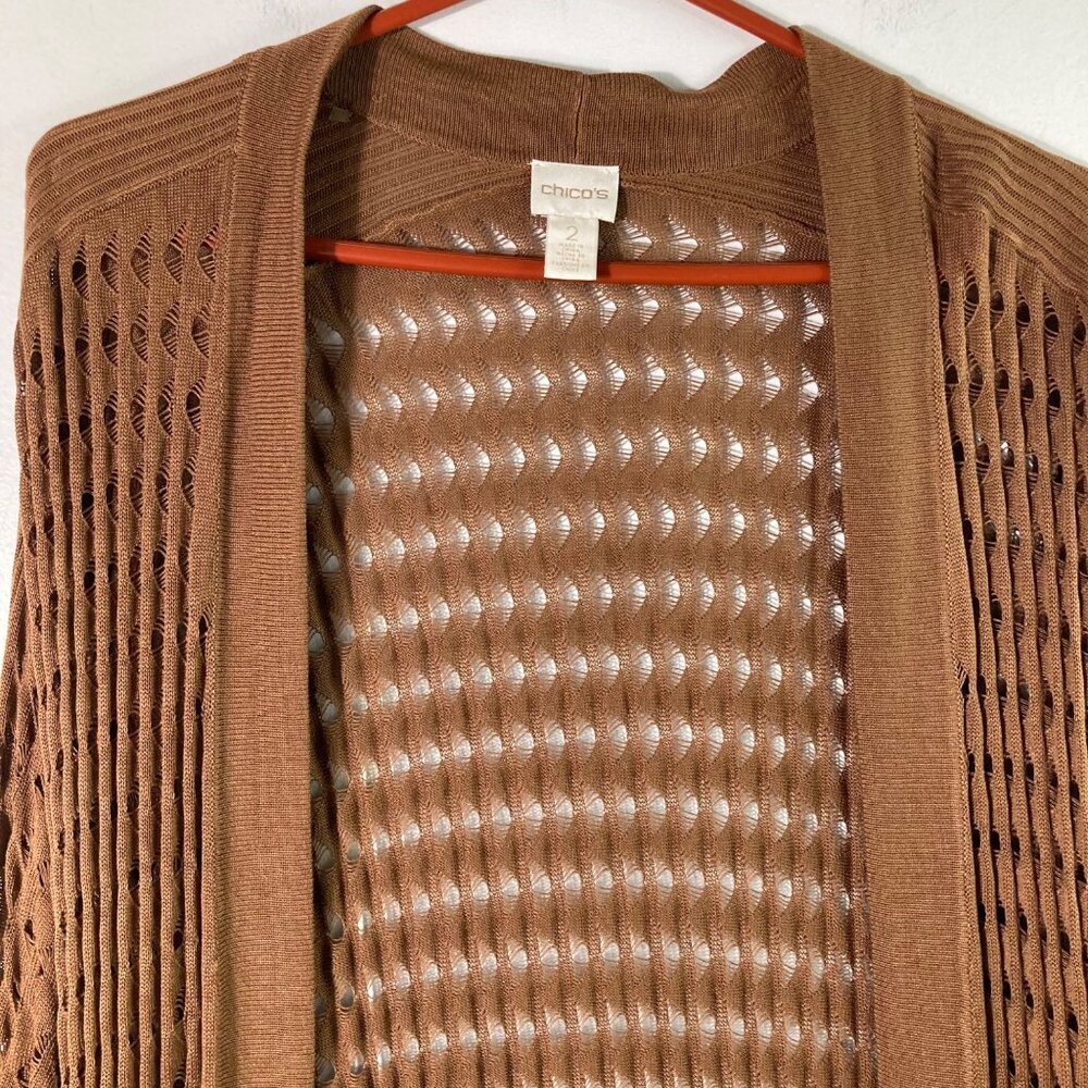Womens Chicos Open Cardigan‎ Duster Open Crocheted 1/2 Sleeve Brown L Rayon - Picture 5 of 11